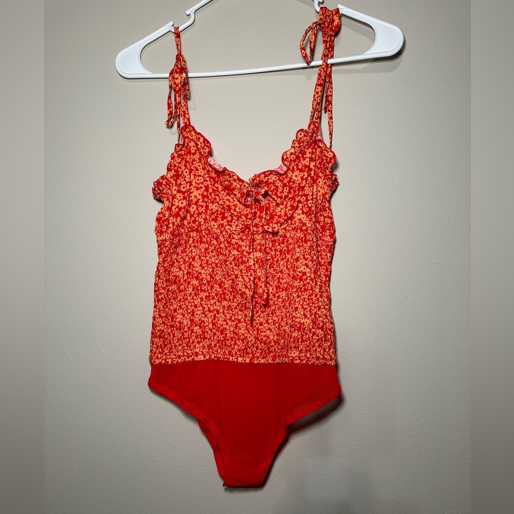 Free People Red Tie Bodysuit